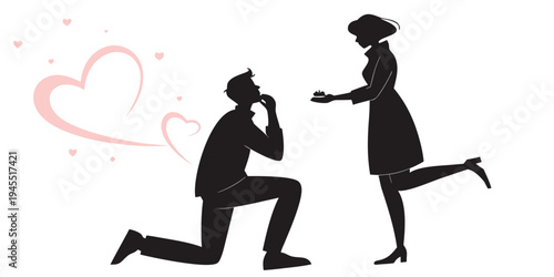 Man proposing to woman with hearts in romantic gesture