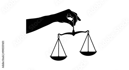 Hand Holding Scales of Justice Silhouette Illustration.