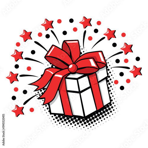 Gift box with surprise inside. Enter to win, give away. Festive vector on a transparent background.