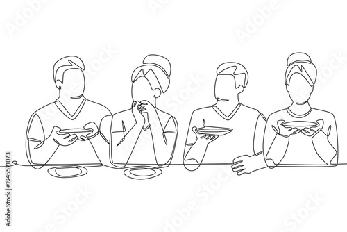 Community meals concept one-line drawing