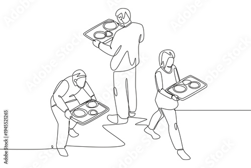 Community meals concept one-line drawing