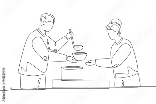 Community meals concept one-line drawing