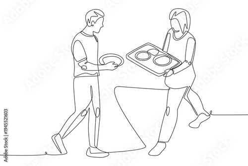 Community meals concept one-line drawing
