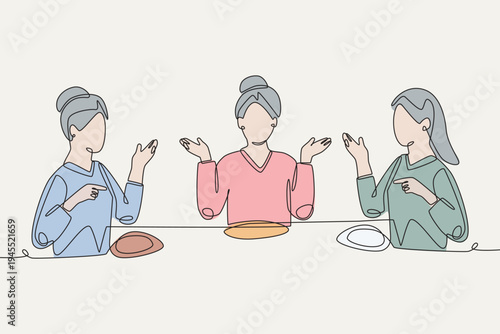 Colored Community meals concept one-line drawing