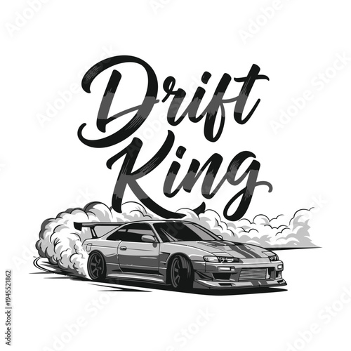 Drift King performs a thrilling stunt with his sleek car on a track tshirt design