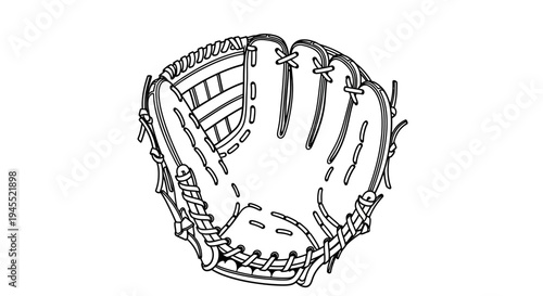 Detailed Line Art of a Baseball Glove for Sports Illustration.