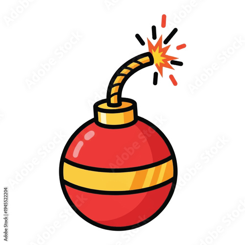 Cartoon bomb with lit fuse exploding.