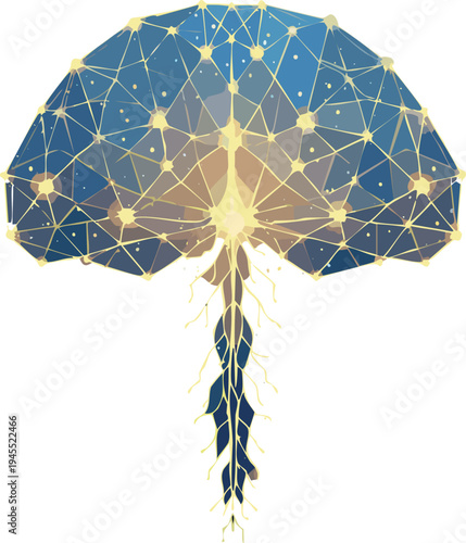 A colorful blue and white paper cocktail umbrella decoration with a circular pattern is isolated on a white background as a tropical summer party object illustration