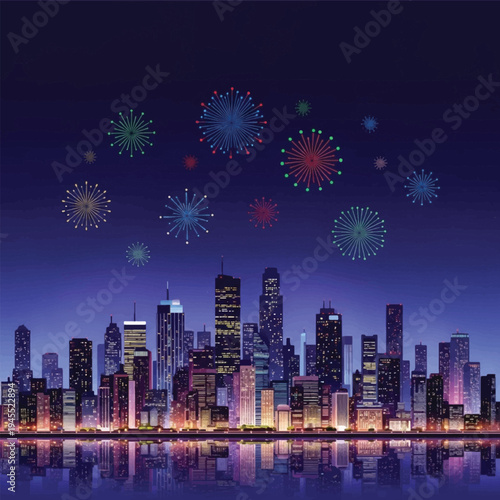 City skyline with virus particles floating.