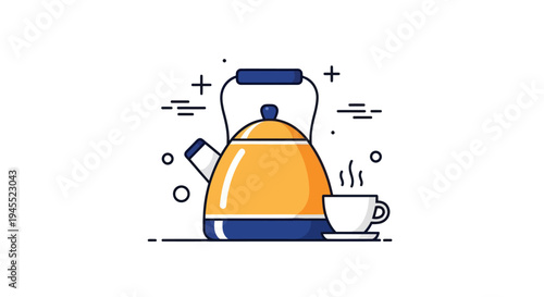 Illustrated kettle and cup graphic