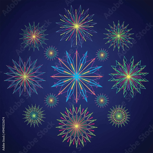 Colorful Fireworks Explosions in Night Sky.