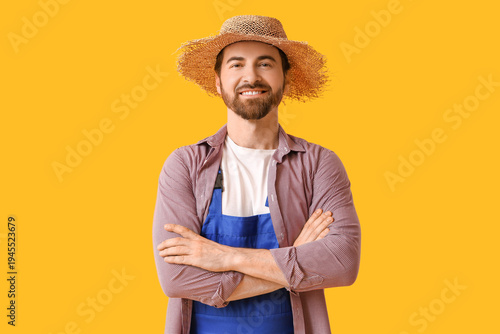 Young happy male farmer on ...