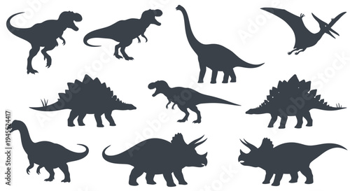 Dinosaur Silhouettes Collection: Tyrannosaurus Rex, Triceratops, Stegosaurus, Brontosaurus, Pterodactyl