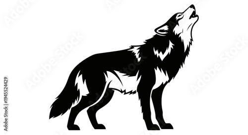 Black wolf howling isolated on white background, silhouette style