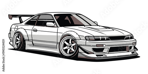 Sporty car with a sleek design and spoiler on a white background tshirt design