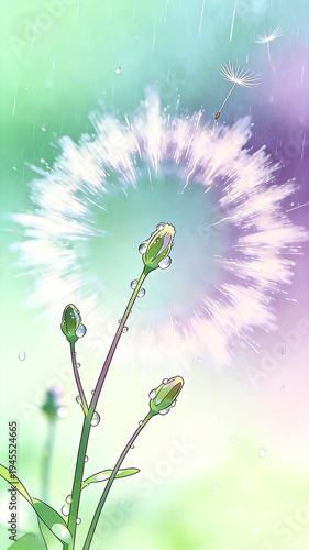 Spring buds on branches in picture book style
