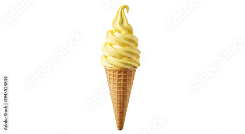 Foto Delicious yellow soft serve ice cream in a waffle cone isolated PNG, refreshing