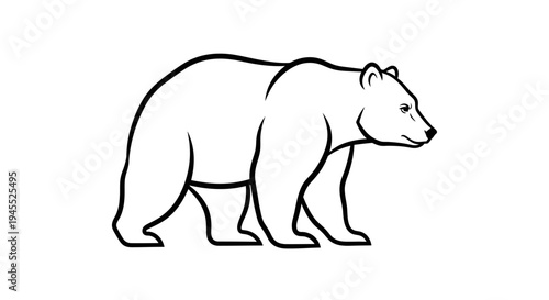Stylized Line Art of a Walking Bear Silhouette on White Background