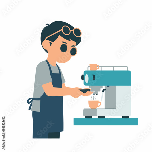 Barista Making Coffee Using Espresso Machine Illustration