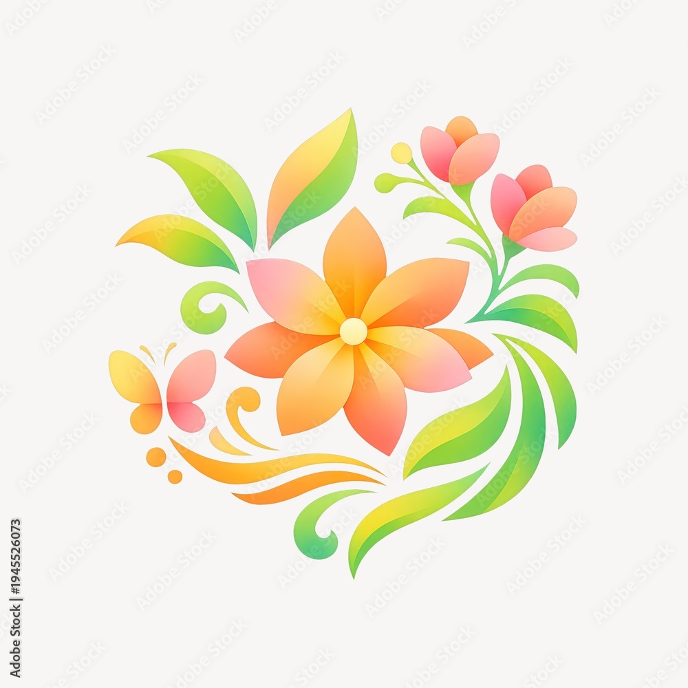Fototapeta premium Vibrant floral design with butterfly.
