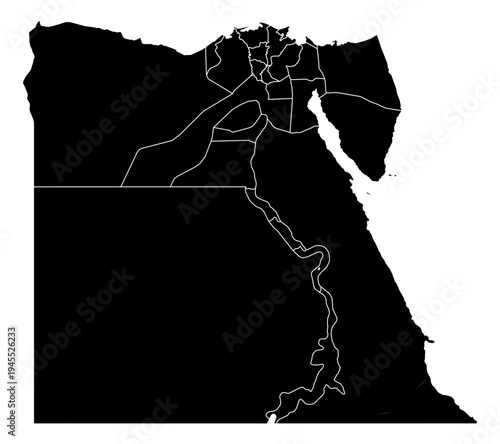 Egypt black fill with white state borders map vector graphic illustration geography silhouette shape national border design isolated transparent background political territory cartography atlas eps