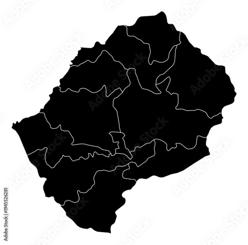 Lesotho black fill with white state borders map vector graphic illustration geography silhouette shape national border design isolated transparent background political territory cartography atlas eps