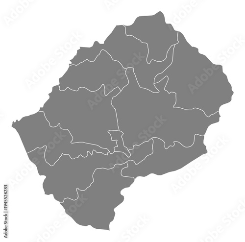 Lesotho grey fill with white state borders map vector graphic illustration geography silhouette shape national border design isolated transparent background political territory cartography atlas eps