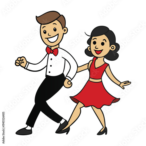 A young couple moves in perfect rhythm, spinning and stepping with passion as vibrant salsa music fills the air, their energy, smiles, and connection lighting up the dance floor.
