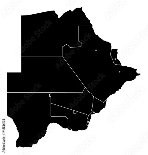 Botswana black fill with white state borders map vector graphic illustration geography silhouette shape national border design isolated transparent background political territory cartography atlas