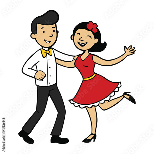 A young couple moves in perfect rhythm, spinning and stepping with passion as vibrant salsa music fills the air, their energy, smiles, and connection lighting up the dance floor.
