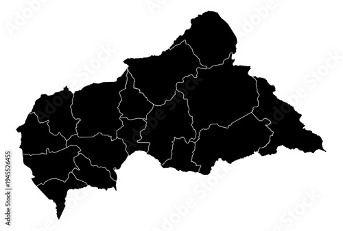Central African Republic black fill with white state borders map vector graphic illustration geography silhouette shape national border design isolated transparent background political territory