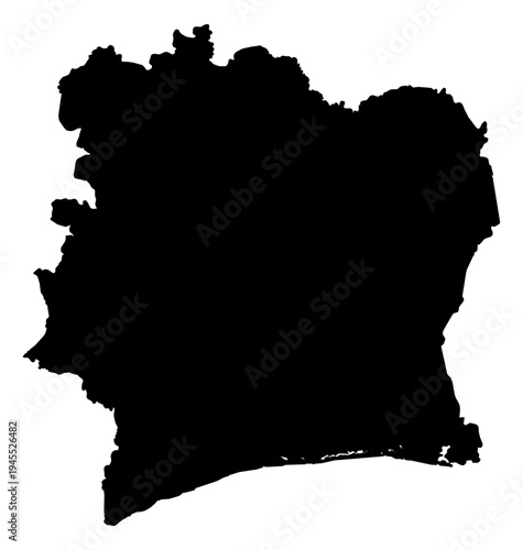 Ivory Coast black fill outline map vector graphic illustration geography silhouette shape national border design isolated transparent background political territory cartography atlas eps icon