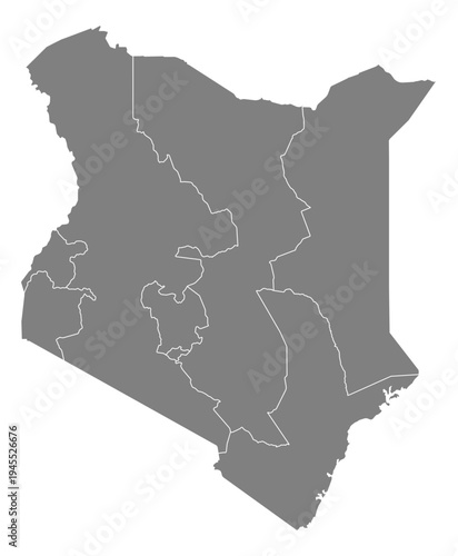 Kenya grey fill with white state borders map vector graphic illustration geography silhouette shape national border design isolated transparent background political territory cartography atlas eps