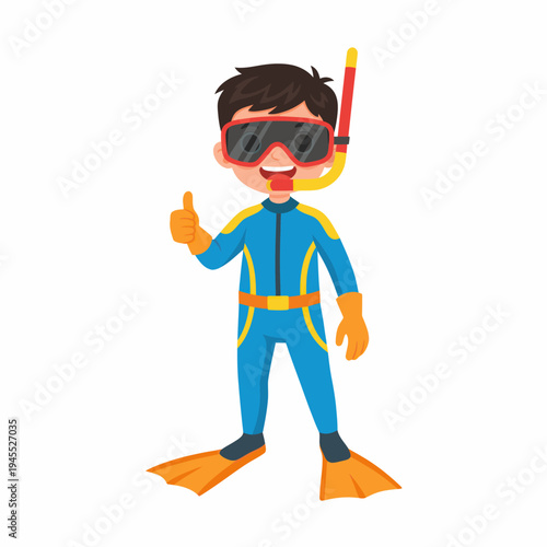 Diver Gives Thumbs Up Wearing Snorkel Gear and Flippers