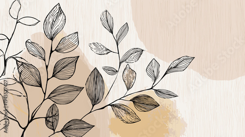 Decorative Illustration of Stylized Leaves in Soft Colors and Abstract Shapes for Modern Decor