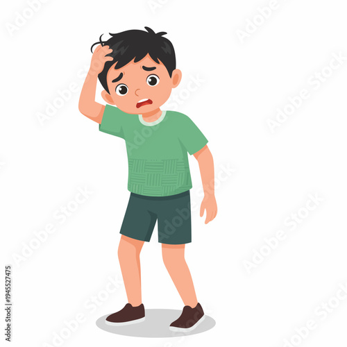 Boy with Headache Touching Head Feeling Uncomfortable