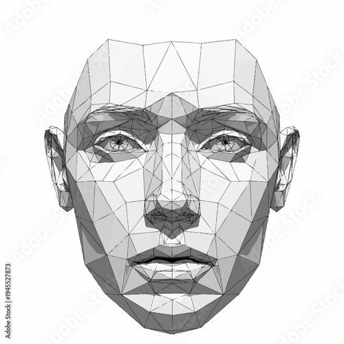 Wireframe Human Face 3D Model Artistic Representation.