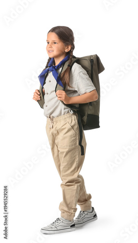 Little girl scout with back...
