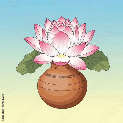 Pink Lotus Flower in Brown Vase.