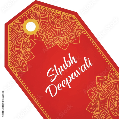 Red Shubh Deepavali Festival Tag Card.