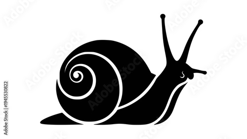 Minimalist black snail silhouette vector icon on white background