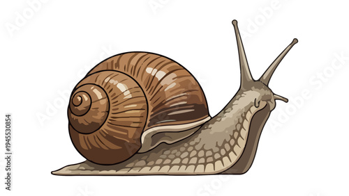 Realistic brown snail vector illustration isolated on white background
