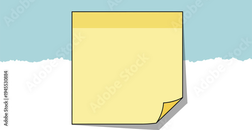 Illustration shows yellow sticky note on blue background torn corner