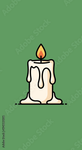 A white candle with melting wax.