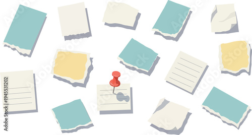 Colorful sticky notes scattered around with one pinned note in center