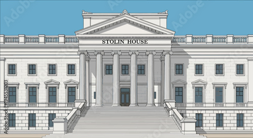 Government Building, Town Hall, City Hall, Architectural Illustration, White Background