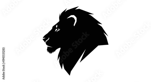 Majestic Lion Head Silhouette Profile, Black and White Fierce Animal Icon