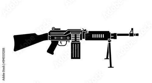 Heavy Machine Gun Icon Silhouette - Military Weapon Vector