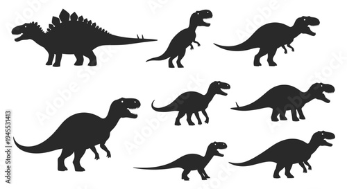 Dinosaur Silhouettes Collection: Stegosaurus, Tyrannosaurus Rex, and various prehistoric reptiles.