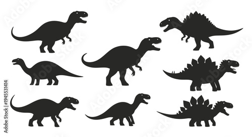 Collection of Dinosaur Silhouettes - Tyrannosaurus, Stegosaurus, and Brontosaurus